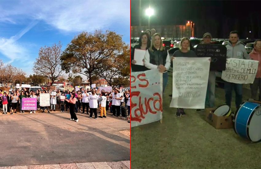 En Gualeguaychú y Crespo, docentes se manifestaron frente al gobernador Frigerio